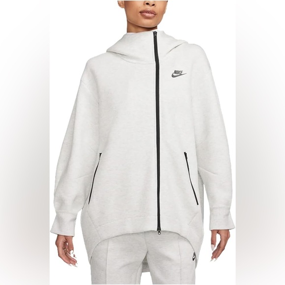 Nike Tops - NIKE Women’s Oversized Fit Light Gray Offset Zipup Sweatshirt Medium